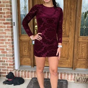 Maroon velvet long sleeve dress